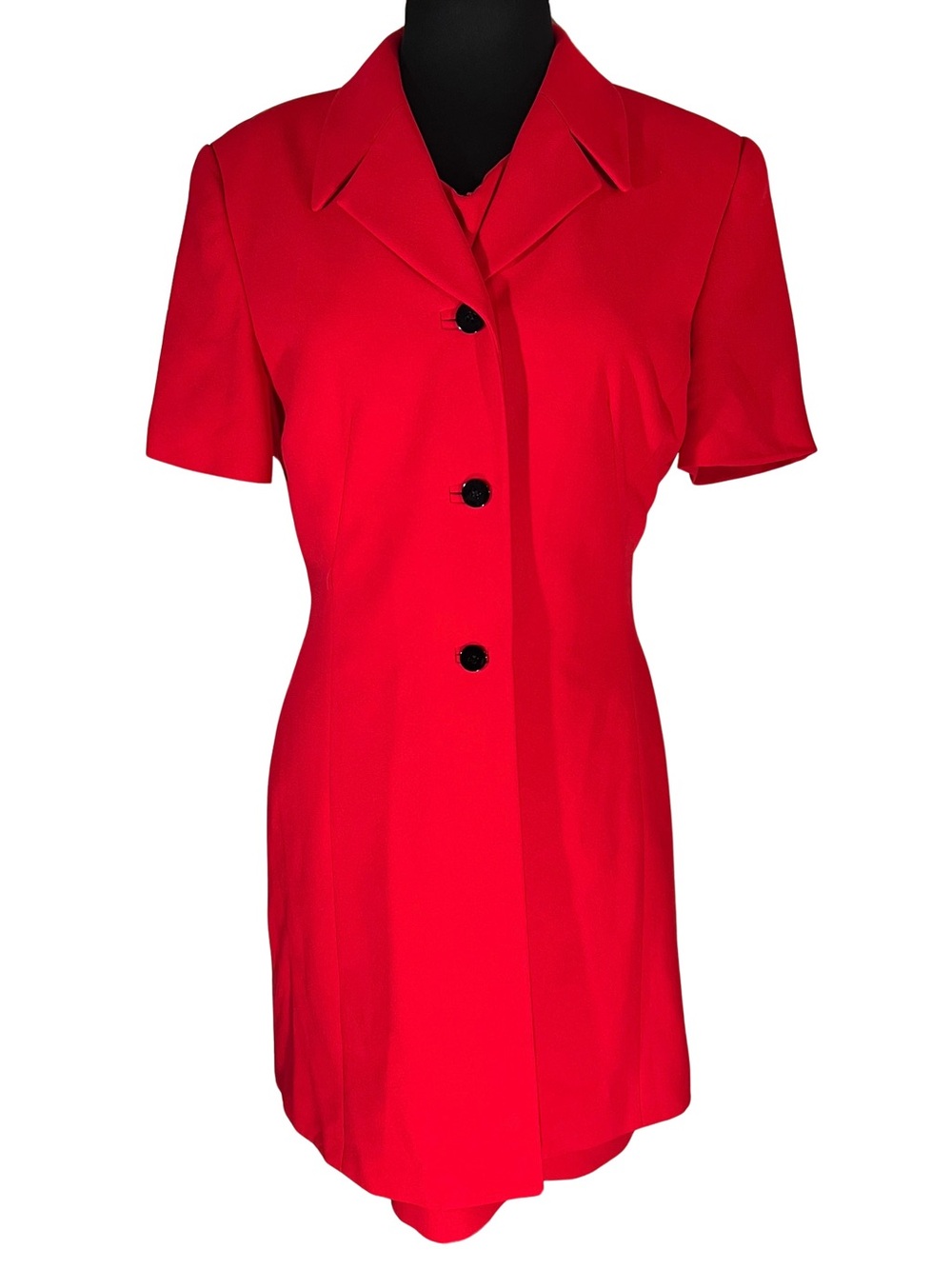 Kasper 2 Piece Power Suit Red Shift Dress & Short-Sleeve Button Up Jacket